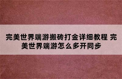 完美世界端游搬砖打金详细教程 完美世界端游怎么多开同步